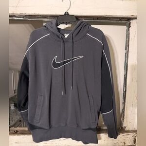 Nike Y2K Streetwear Dark Gray Pullover Hoodie - Oversized Fit Small